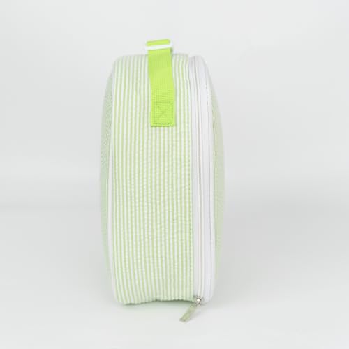 MT WORLD Personalized Lunch Bag Tote Custom Embroidery Name Reusable Seersucker Stripe Pattern Insulated Lunch Box - color: Green
