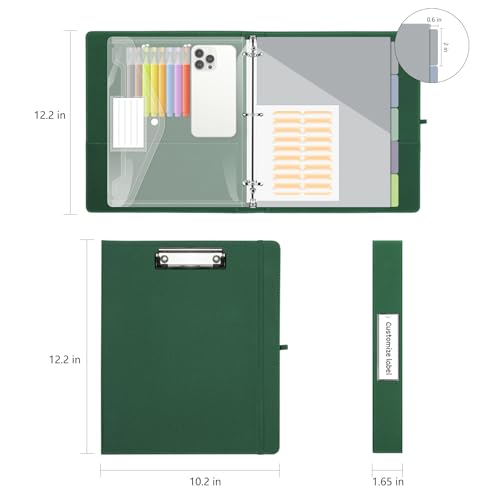1 Inch 3 Ring Linen Binder Organizer, BVSSX Three Ring Binders with Clipboard, Plastic Folder, 5-Tabs Pocket Dividers with Sticker Labels, Pen Loop, Elastic Strap (Green,Letter Size) - color: 03-green, size: 1in（Letter Size）