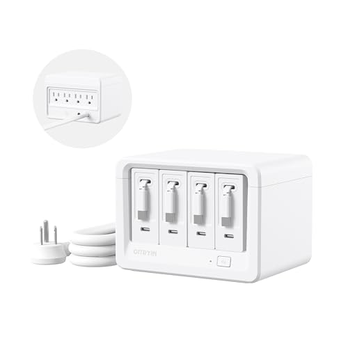 Gitryin 12-in-1 Desktop Charging Station with 4 Retractable Wall Chargers, 40W USB-C Power Strip with 4 AC, 4 USB C, 4 Type-C 33.5in Cables, Extension Cord with 1020J Surge Protection for Home Office - size: With 4 Type-C Chargers