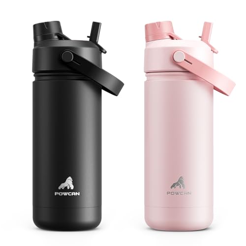 POWCAN 2 Pack 18 oz Kids Insulated Water Bottle for School: Leakproof, 2-in-1 Straw Spout Lid, BPA-Free, Keep Cold 24 Hrs, Stainless Steel Cup for Sports, Travel, Gift for Girls Boys Daughters Sons - color: Dark Knight & Cotton Candy, size: 18 oz (Pack of