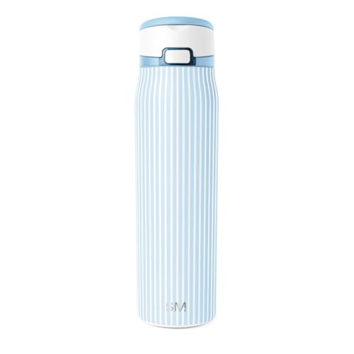 Simple Modern Mesa Loop Water Bottle with Covered Straw and Handle | 30oz Cup Holder Friendly Insulated Stainless Steel Bottles for Travel, Sports and School | Seaside Stripes - color: Pattern: Seaside Stripes, size: 30 Ounces