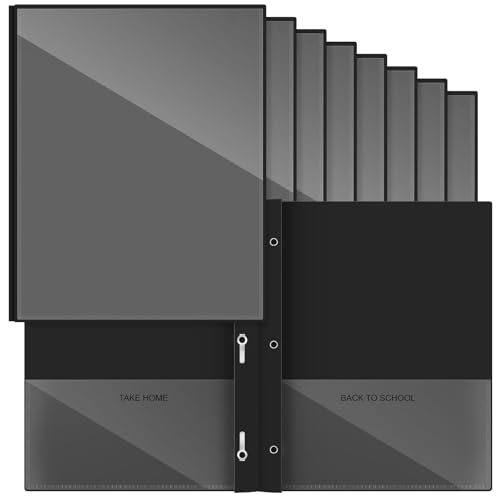 Henoyso 24 Pcs Plastic Folders with Clear Front Pocket and 3 Prong Take Home Plastic 2 Pocket Folder Back to School for Students Parent Teacher Communication for School Office (Black) - color: Black