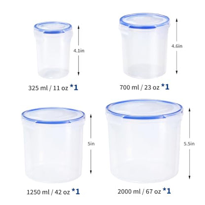 KIGI Food Storage Containers, Clear Cylinder Airtight Canister & Jar with 4-Sided Locking Lid for Coffee Bean, Sugar & Pantry Dry Food, 8 Piece Set, 1.35Cup /2.9Cup /5.2Cup /8.3Cup - size: Canisters (8-Piece)