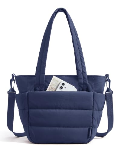 BAGSMART Lunch Bag Women Small Insulated Tote with Lunch Compartment Quilted Lightweight Puffy Tote Bag for Work, Travel, Outdoor, Navy Blue - color: Navy Blue
