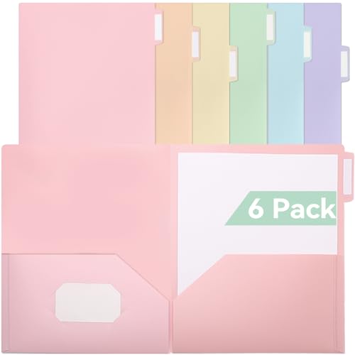 SortRax Plastic Folders with Pockets, 6 Pack Pastel Folders for School, Unique 1/3 Cut Tabs with Colorful Labels, Letter Size - color: Assorted Pastel, style: 2 Pockets