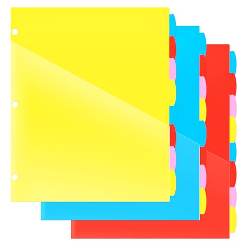 8 Tabs Plastic Dividers with 2 Clear Pockets - 6 Sets, Pocket Dividers for 3-Ring Binders, Multi-Color Binder Dividers, Total 48 Tabs - color: 4 Bold Colors - Clear Double Pockets, size: 48 Tabs