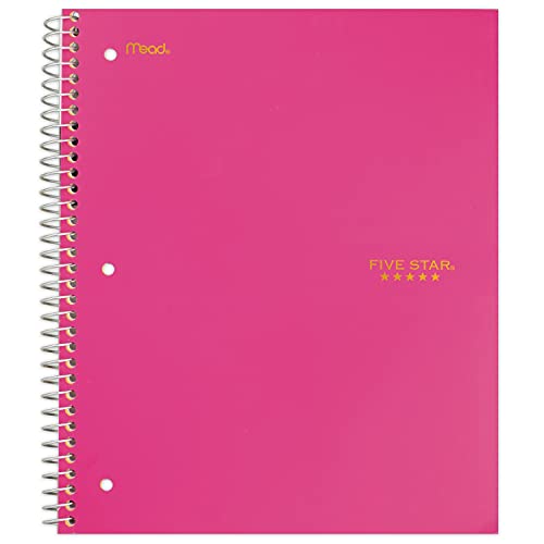 Five Star Spiral Notebook, 1 Subject, College Ruled Paper, 100 Sheets, 11" x 8-1/2", Bright Pink (73477) - color: Pink
