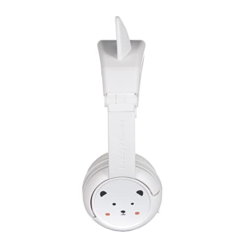 BuddyPhones PlayEars Plus | Polar Bear Ear Foldable Bluetooth Kids Headphones + Microphone, Works Wired or Wireless - SafeAudio Volume-Limiting for iPhone/iPad/Tablet/PC and More