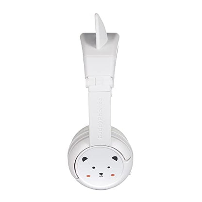 BuddyPhones PlayEars Plus | Polar Bear Ear Foldable Bluetooth Kids Headphones + Microphone, Works Wired or Wireless - SafeAudio Volume-Limiting for iPhone/iPad/Tablet/PC and More