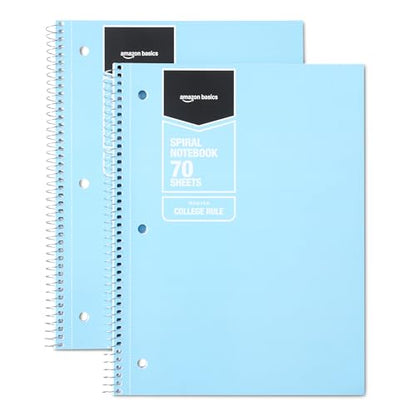 Amazon Basics Wide-Ruled Spiral Notebooks with Perforated Pages, 70 Sheets, 8" x 10.5", Light Blue, 2-Pack - color: Light Blue, style: Wide Ruled 2-pack