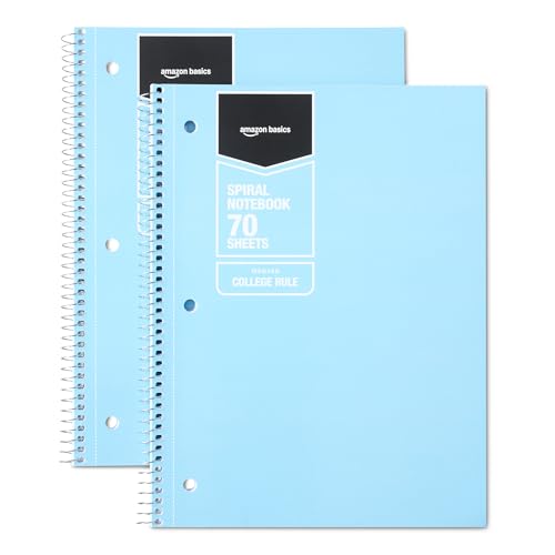 Amazon Basics Wide-Ruled Spiral Notebooks with Perforated Pages, 70 Sheets, 8" x 10.5", Light Blue, 2-Pack - color: Light Blue, style: Wide Ruled 2-pack