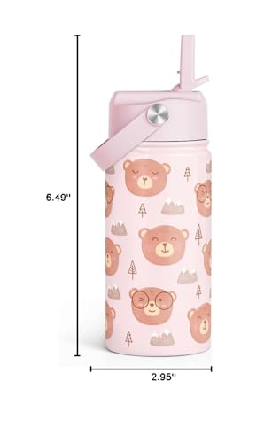 SANDJEST Bear Kids Water Bottle With Straw Lid 12oz Insulated Stainless Steel, Travel Tumbler, Bear Gifts For Boys Girls, Birthday, Christmas, Back To School - color: Bear 1