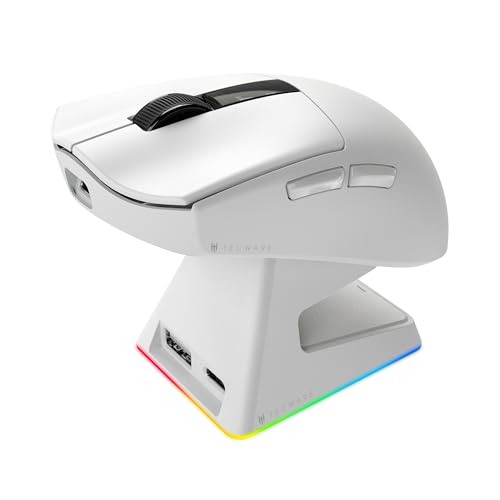 TECWARE EX1 Lightweight Gaming Mouse | 26K DPI Wireless Mouse with OLED Display | 59g Ultra-Light Design | RGB Charging Dock | Tri-Mode Connectivity 2.4GHz/Bluetooth/Wired with Grip Tape | White - color: White