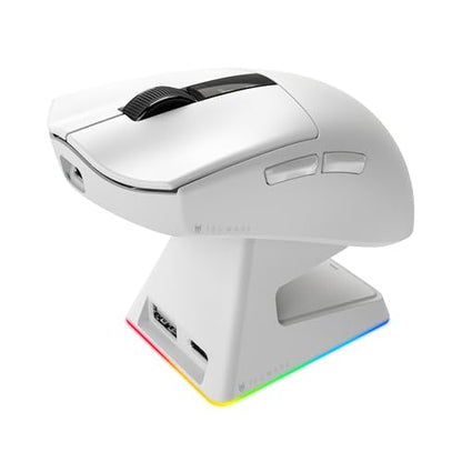 TECWARE EX1 Lightweight Gaming Mouse | 26K DPI Wireless Mouse with OLED Display | 59g Ultra-Light Design | RGB Charging Dock | Tri-Mode Connectivity 2.4GHz/Bluetooth/Wired with Grip Tape | White - color: White