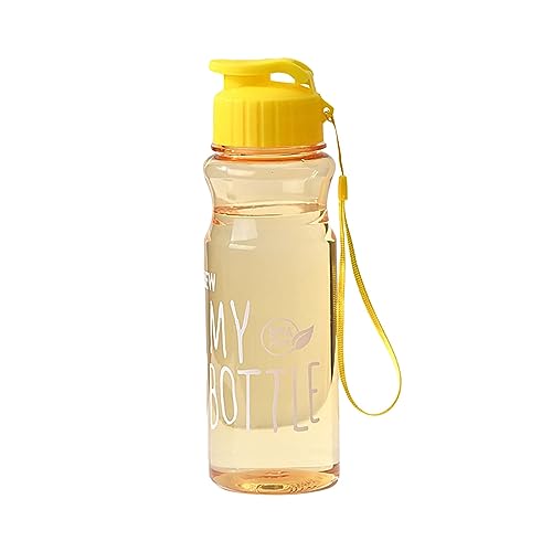 FlekmanArt 1 Pieces Plastic Water Bottles for Adults Bulk 17 oz Sport Drink Bottles with Handle Strap Lightweight Leakproof Drink Flip Top Cups for Party Outdoor (Bright Color,Bright Style) - color: Yellow
