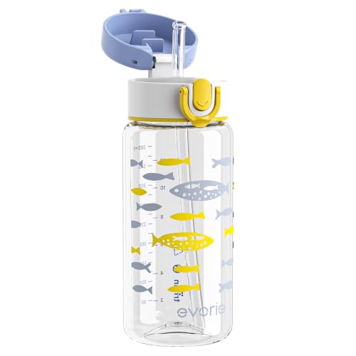 Evorie Tritan Kids Water Bottle with Straw, 13oz BPA-Free Leak-Proof Drinking Bottle for School & Travel, Lightweight Clear Water Bottle, Dishwasher Safe, for Kids Ages 3+ (Ocean Blue) - color: Ocean Blue