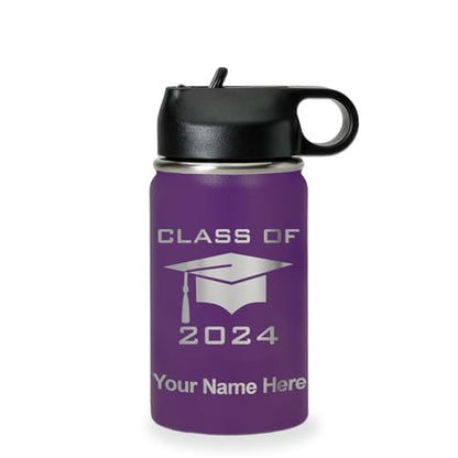 LaserGram Personalized Water Bottle, Grad Cap Class of 2023, 2024, 2025, 2026, 2027, Stainless Steel Double Wall Vacuum Insulated with Flip Top Straw, Custom Engraved Gift (12oz / 335ml Dark Purple) - color: Dark Purple, size: 12 Ounces