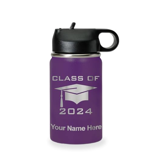 LaserGram Personalized Water Bottle, Grad Cap Class of 2023, 2024, 2025, 2026, 2027, Stainless Steel Double Wall Vacuum Insulated with Flip Top Straw, Custom Engraved Gift (12oz / 335ml Dark Purple) - color: Dark Purple, size: 12 Ounces