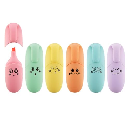 enlegend 6 Piece Mini Highlighter Pen Kawaii Stuff Back to School Supplies Pastel Color Chisel Tip Cute Design Gift Highlighter Marker - color: Multicolor