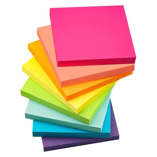 Dzrige Sticky Notes Self-Stick Notes Sticky Note Pads Bulk Bright Color Sticky Notes for Office, Meeting, Notebook, School, Home Supplies, 3x3 Inches 8 Pads 400 Sheets