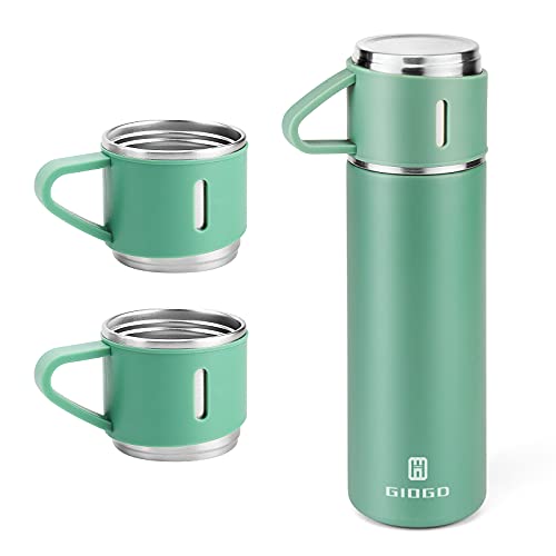 Stainless Steel Thermo 500ml/16.9oz Vacuum Insulated Bottle with Cup for Coffee Hot drink and Cold drink water flask.(Green,Set) - color: Green (Set), size: 16.9 Ounces