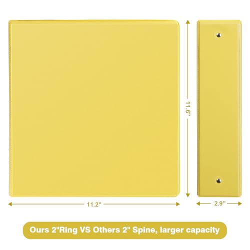 COMIX Standard 3 Ring Binder 2 inch with Clear View Cover, 2" Round Ring View Binder Holds 400 Sheets of US Letter Size Paper, 6 Pack (Lemon Yellow) - color: Lemon Yellow, size: 2 inch