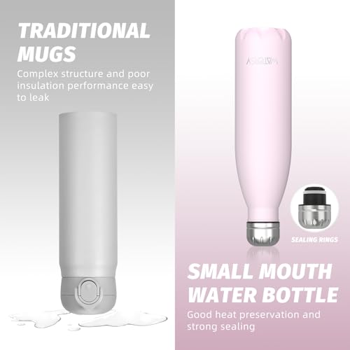 WATERSY Stainless Steel water bottles,17oz/500ml Insulated Water Bottles,Pink metal water bottle Keeps Drink Cold and Hot,BPA Free kids water bottles for School,Gym,Travel,Sports - color: Cherry Blossoms