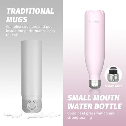 WATERSY Stainless Steel water bottles,17oz/500ml Insulated Water Bottles,Pink metal water bottle Keeps Drink Cold and Hot,BPA Free kids water bottles for School,Gym,Travel,Sports - color: Cherry Blossoms
