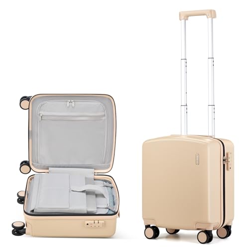 Hanke 16 Inch Underseat Carry On Luggage, Airline-Approved Hard Shell Small Suitcase with Spinner Wheels, Lightweight Tsa Lock Travel Luggage for Short Trips(Cuba Sand) - color: Cuba Sand, size: 16 Inch