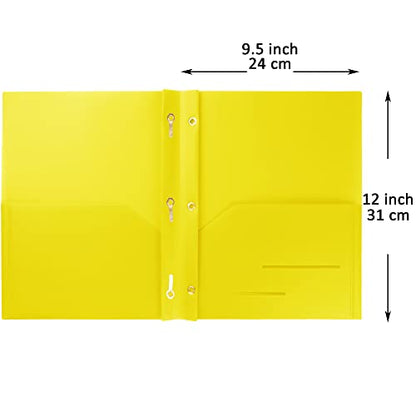 Youngever 6 Pack Heavy Duty Plastic Two Pocket Folders with 3 Prongs, Metal Prongs Fastener, Heavy Duty Plastic 2 Pocket Folder (Yellow) - color: Yellow