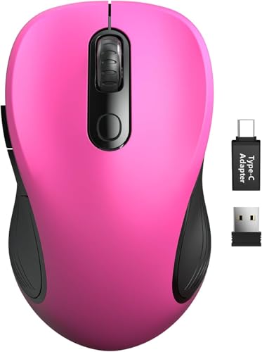 Trueque Wireless Mouse, 2.4GHz Ergonomic Mouse for Laptop & PC, Silent Portable Computer Mice with Back & Forward Buttons, USB-C Adapter for Windows/Mac, M01 (Fuchsia) - color: Fuchsia, size: 1 Pack