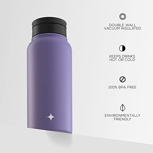 JoyJolt Triple Insulated Water Bottle with Straw Lid AND Flip Lid! 32oz Large Water Bottle, 12 Hour Hot/Cold Vacuum Insulated Stainless Steel Bottle. BPA-Free Leakproof Water Bottles - Thermos Bottle - color: Lilac Purple, size: 32 Ounces