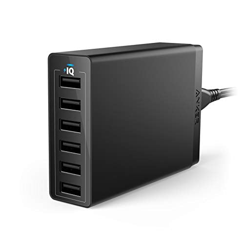 Anker Desktop Charger, 60W 6 Port USB Multiple Charging Hub, PowerPort 6 Multiple USB Charger, Campatible with iPhone, iPad, MacBook, Galaxy, LG, HTC, and More - color: Black