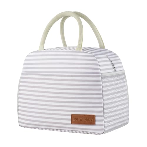 douyadady Lunch Bag Women/Men Lunch Box Women/Men (Grey+White Stripes) | Spacious Lightweight Waterproof Sturdy Durable Great Value For Office Work School Picnic Travel - color: Grey+White Stripes