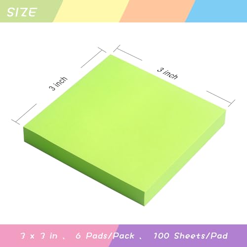 Sticky Notes 3x3 Self-Stick Notes Pads with 6 Bright Colors, Easy to Post for Office, Shool, Home, 6 Pads/Pack, 100 Sheets/Pad(Green) - color: Green