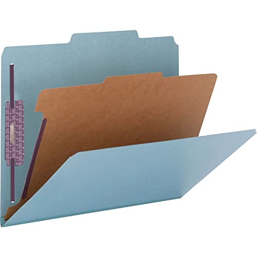 Smead Pressboard Classification File Folder with SafeSHIELD Fasteners, 1 Divider, 2" Expansion, Letter Size, Blue, 10 per Box (13730) (Pack of 1) - color: Blue
