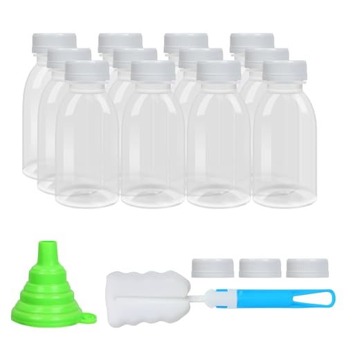 EONJOE 12pk 8oz Dishwasher Safe Plastic Bottles, BPA-Free for Juice & Milk | Durable food-grade PP5 bottles. Dishwasher & freezer safe, heat-resistant for hot or cold drinks, leak-proof caps. - color: 12pcs-8oz
