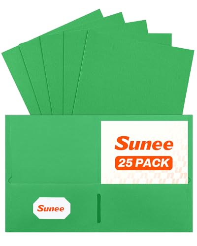 SUNEE Folders with Pockets(25 Pack, Green), 2 Pocket Folders Fit Letter Size Paper, Paper File Folder for School Office Home Business - color: Green, style: 25-Pack