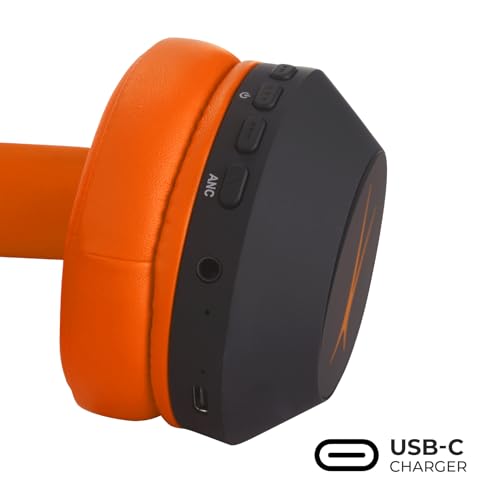 Altec Lansing Kid Safe Noise Cancelling Wireless Headphones 15H Battery, 85dB Volume Limit, Foldable Design Powerful Sound, Active Noise Cancellation Perfect for Kids Ages 7+ - color: Black/Orange