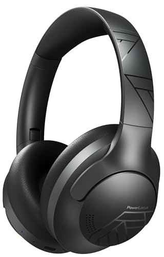 PowerLocus Bluetooth Headphones Over Ear, 50H Playtime with 4 EQ Modes Wireless Headphones with Microphone, HiFi Stereo Deep Bass, Soft Ear Cups, Foldable Lightweight Headset for Travel/Office/Workout - color: Black Line
