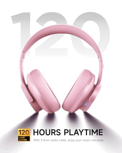 Picun B8 Headphones Wireless Bluetooth, 120H Bluetooth Headphone Over Ear with 3EQ Music Modes, Hands-Free Calls, Deep Bass Headphones for Travel Home Office Cellphone PC (Pink) - color: Pink