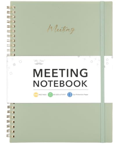Mr. Pen- Meeting Notebook for Work, 6.9"x9.9", 140 Pages, Green | Spiral-Bound, Undated Work Notebook with Action Items & Meeting Notes, Office Supplies - color: Green
