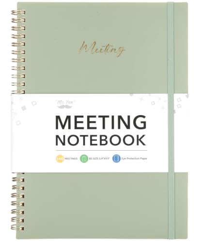 Mr. Pen- Meeting Notebook for Work, 6.9"x9.9", 140 Pages, Green | Spiral-Bound, Undated Work Notebook with Action Items & Meeting Notes, Office Supplies - color: Green