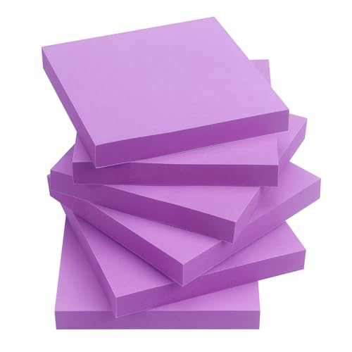 Sticky Notes 3x3 Self-Stick Notes Pads with 6 Bright Colors, Easy to Post for Office, Shool, Home, 6 Pads/Pack, 100 Sheets/Pad (Purple) - color: Purple