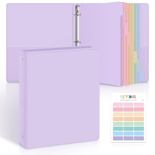 SKYDUE 1 Inch 3 Ring Binder with 8 Tab Dividers & 24 Labels, Pastel Binder Organizer for Letter Size Paper, Aesthetic School Binder for Notes, Documents, Office & Home Organization, Purple - color: Purple, size: 1 Inch