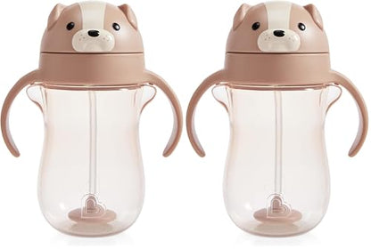 Munchkin Any Angle Spill Proof Weighted Straw Trainer Cup, Transition Sippy Cups for Toddlers and Babies, Click Lock Technology & Fun Dog Design, 10 Ounce, Brown (Pack of 2) - size: 10 Ounces (Pack of 2)