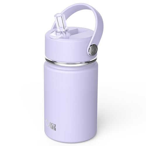 OISIZ Kids Water Bottle with Straw Lid 10oz, Vacuum Insulated 316 Stainless Steel Water Bottles for Kids for School, Leakproof Water Bottle, BPA Free and Keep Cold for 24 Hours - color: Light Purple, size: 10 Ounces