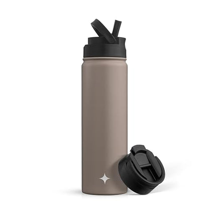 JoyJolt Triple Insulated Water Bottle with Straw Lid AND Flip Lid! 22oz Water Bottle, 12 Hour Hot/Cold Vacuum Insulated Stainless Steel Water Bottle. BPA-Free Leakproof Water Bottles - Thermos Bottle - color: Desert Taupe, size: 22 Ounces