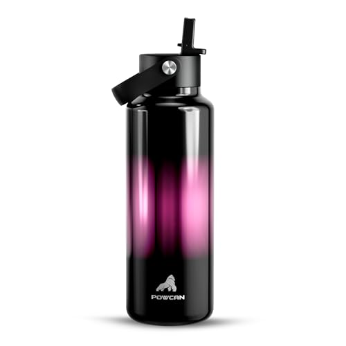 POWCAN 18 oz Insulated Water Bottle with Straw: Cold for 24H, Lightweight, Flex Cap, Stainless Steel Kids Water Bottle for Sport, Outdoors, Adventure, Biking, Hiking, Trekking, Travel (Neon Night) - color: Neon Night, size: 18 Ounces