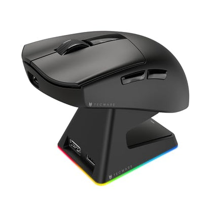 TECWARE EX1 Lightweight Gaming Mouse | 26K DPI Wireless Mouse with OLED Display | 59g Ultra-Light Design | RGB Charging Dock | Tri-Mode Connectivity 2.4GHz/Bluetooth/Wired with Grip Tape | Black - color: Black